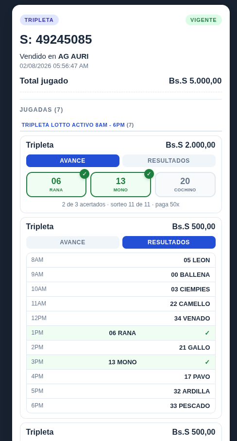 Ticket digital de Tripleta