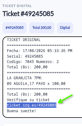 Ticket impreso con su enlace digital
